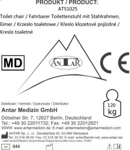 AT51025 Fahrbarer Toilettenstuhl mit Stahlrahmen + Eimer E AT51025